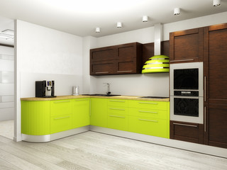 Interior of modern kitchen 3D rendering