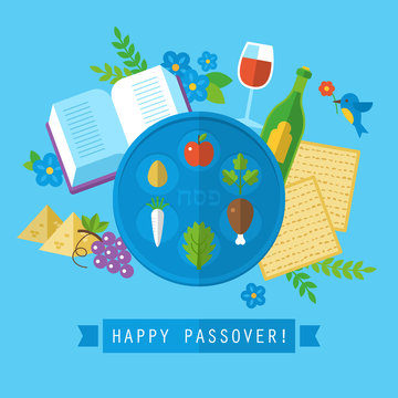 Passover jewish holiday design with flat stylish icons. Isolated