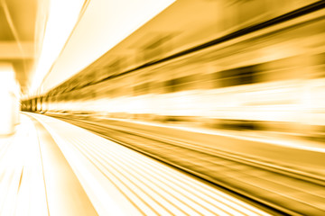 Speed blur of subway track in tunnel for train look like path wa