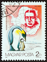 Ernest Shackleton and emperor penguins (Hungary 1987)