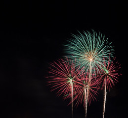Fireworks light the night sky and beautiful. Space on a black background.