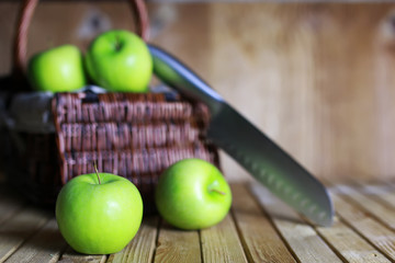 green apple in a basket