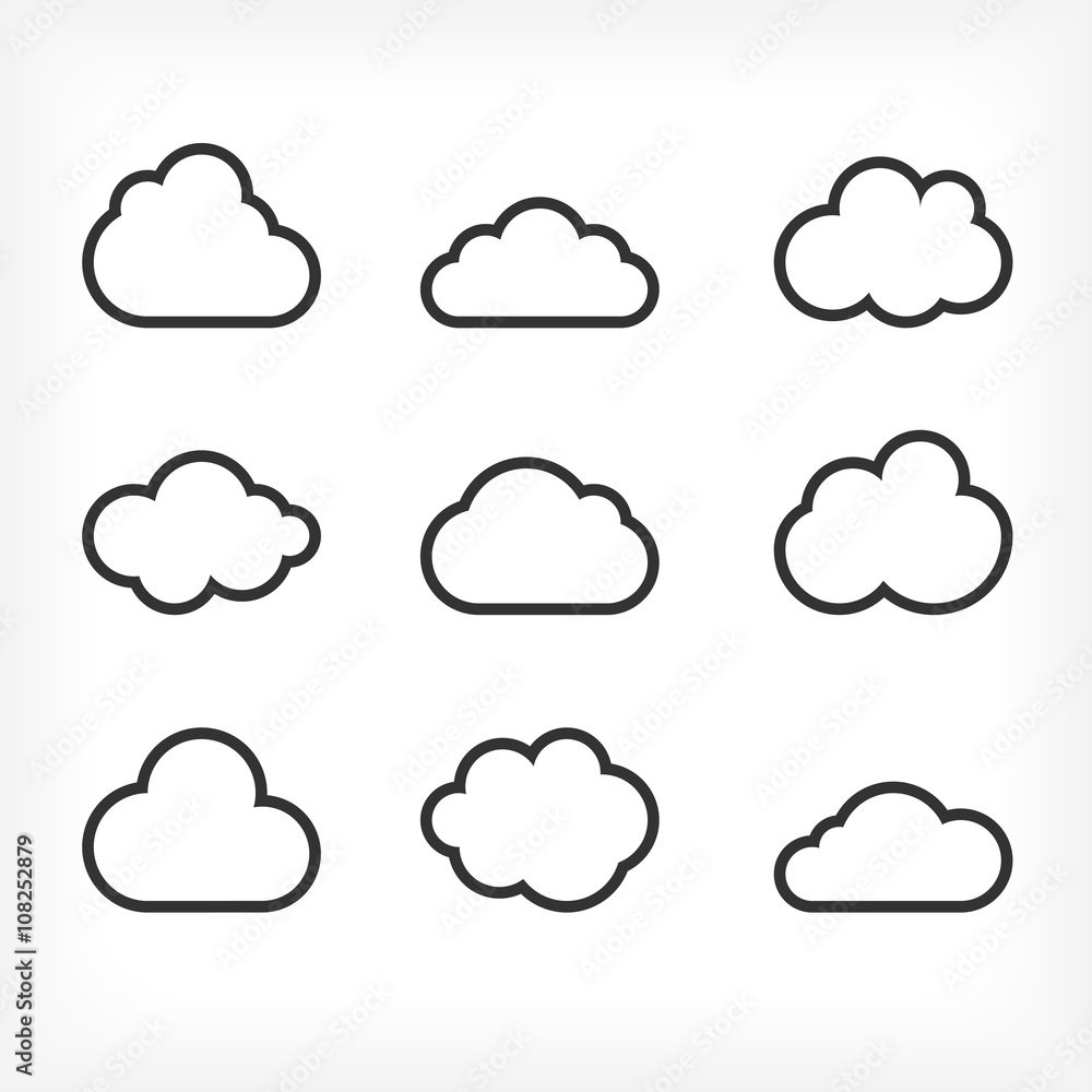 Wall mural vector outlined cloud icons set.