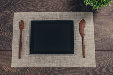 Tablet computer on a table.