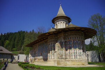 Fototapeta na wymiar The Monastery Voronet is one of Romanian painted Orthodox monasteries in southern Bucovina,region Suceava, Romania