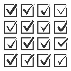 Vector set of black confirm check box icons.
