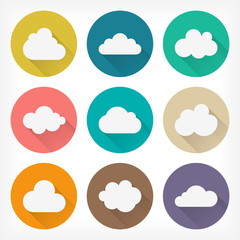 Obraz premium Vector flat clouds icons set. Material design.