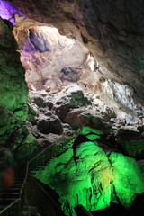 Stalactite and Stalagmite caves are located on the East coast of India, in the Ananthagiri hills of the Araku valley, Visakhapatnam in Andhra Pradesh, India. Formations of rocks inside Borra Caves.