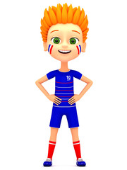 Boy soccer player on a white background. 3d render illustration.