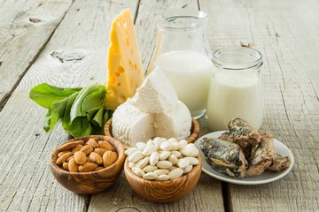 Selection of food that is rich in calcium - obrazy, fototapety, plakaty