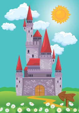 Fairy Tale magic Princess Castle, summer season, illustration fo