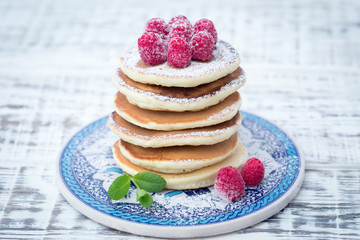 Breakfast: homemade pancakes with raspberry.