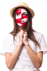 Pray of Croatia. Croatian football fan pray for game Croatia national team on white background. European football fans concept.
