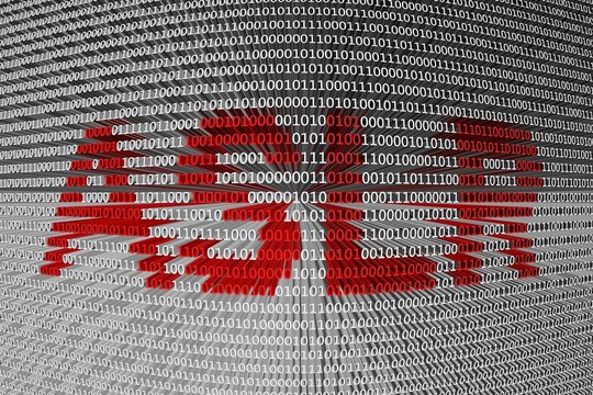 ASLR in the form of binary code, 3D illustration
