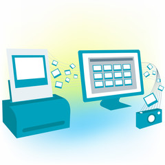pc computer monitor printed photo pictures of camera vector