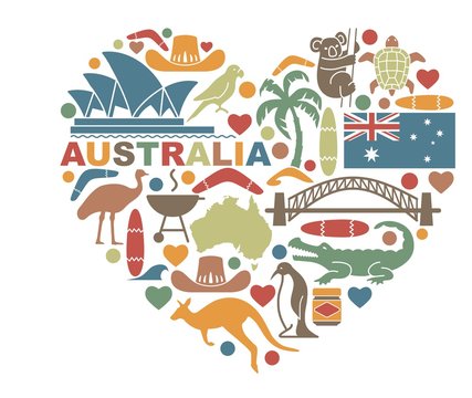 Symbols Of Australia in the shape of a heart