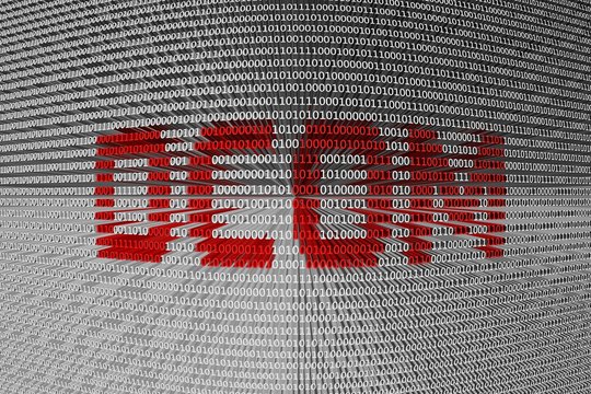 DCOM in the form of binary code, 3D illustration