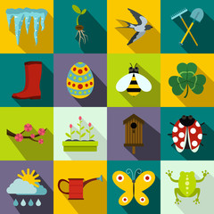 Spring icons set, flat style