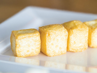 boiled bean curd in cubic shape ready to serve