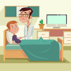 Doctor with patient. Vector flat cartoon illustration
