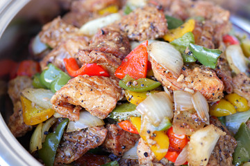 wok fried spicy meat with black pepper and spices