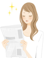 新聞を読む女性　キラキラ
