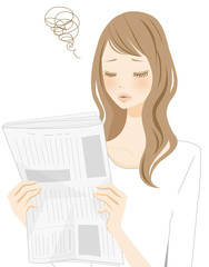 新聞を読む女性　困る
