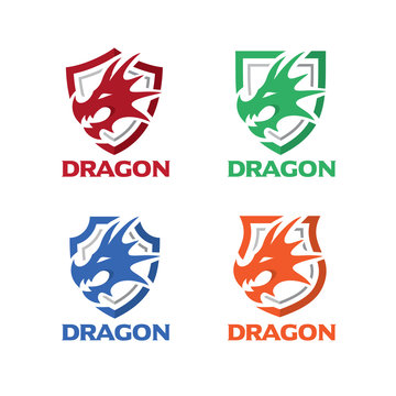 Dragon Head with Shield Logo Template