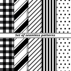 Set of monochrome seamless patterns