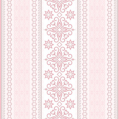 Filigree decorative seamless pink border on white background.