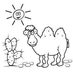 camel, coloring book, vector illustration