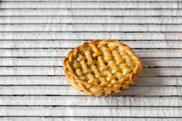 fresh baked mozzarella cheese and cherry tomatoes pie with a lattice crust