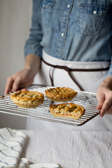 fresh baked mozzarella cheese and cherry tomatoes pie with a lattice crust