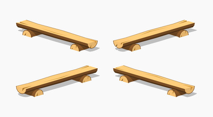 Rough wooden bench. 3D lowpoly isometric vector illustration. The set of objects isolated against the white background and shown from different sides
