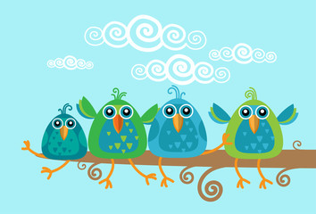 Group Of Birds Sitting on Branch