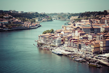 Naklejka na ściany i meble Porto, Portugal -21 May 2015:View of Porto Ribeira and Douro riv
