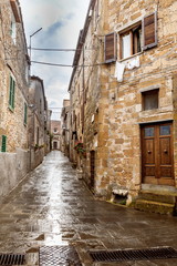 Old streets of greenery a medieval Tuscan town
