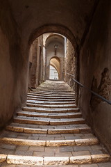 Old streets of greenery a medieval Tuscan town
