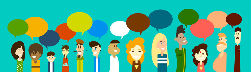 Mix Race People Group Chat Bubble Communication Social Network