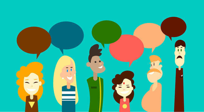 Mix Race People Group Chat Bubble Communication Social Network