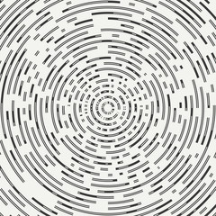 Abstract segmented geometric circle shape. Radial concentric circles. Rings. Swirly concentric segmented circles. Design element. Random lines. Vector illustration. Graphic texture. Background.