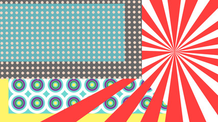 Colourful pop art with dots, lines and circles.
