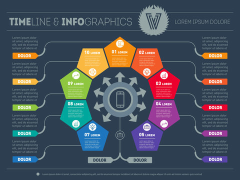 Vector infographic of technology or education process with 9 par