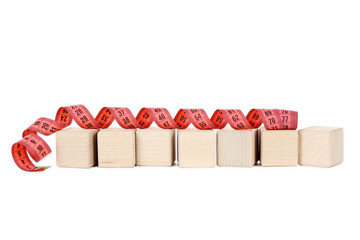 Wooden toy cubes isolated on a white