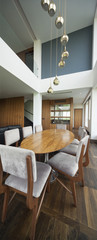  open plan living room of a luxury duplex apartment.panorama