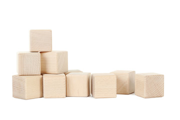 Wooden toy cubes isolated on a white