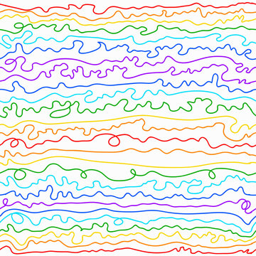 Colourful curved hand-drawn thick lines on white.