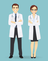 Male and female doctors isolated. 