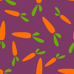 Carrot seamless pattern vector. Cartoon carrot vegetable simple design for textile print fabric on violet background.