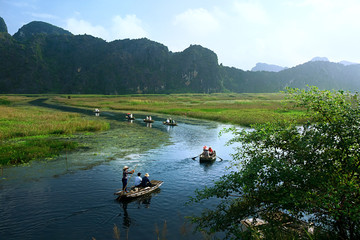 Landscape in Van Long natural reserve in Ninh Binh, Vietnam. Vietnam landscapes.